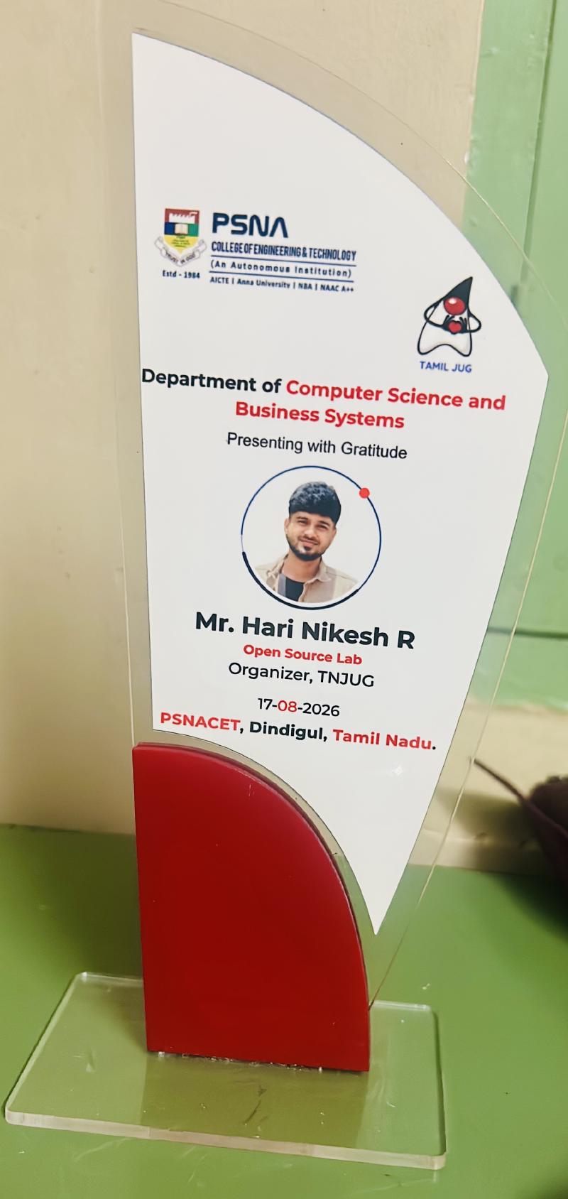 Memento from PSNA College of Engineering and Technology